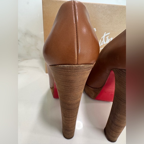 Christian Louboutin Women’s Bibi 140 Platform Leather Pumps, Cognac, SIZE: 39 - Picture 7 of 16